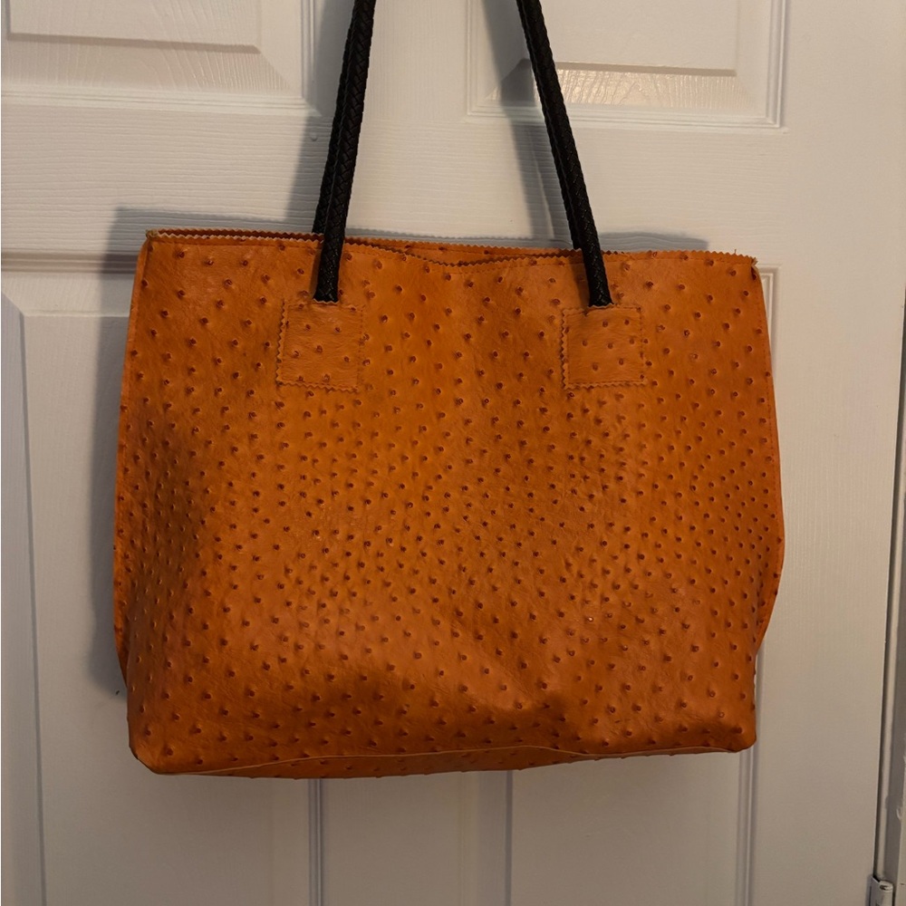 Vibrant Orange Textured Tote Bag with Black Handles